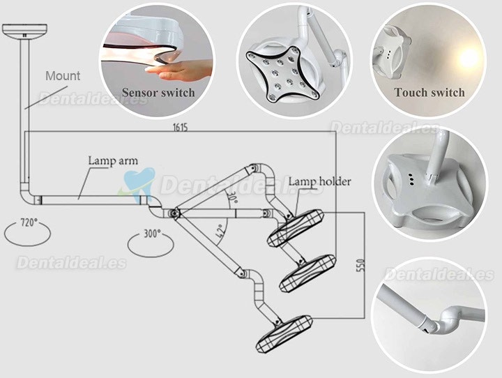 Micare JD1700L Plafond monté Lampe chirurgicale dentaire Led Sans ombre